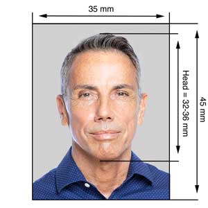 Official UK and EU Schengen visa passport photo with 35x45mm biometric specifications by David Beyda Studio NYC