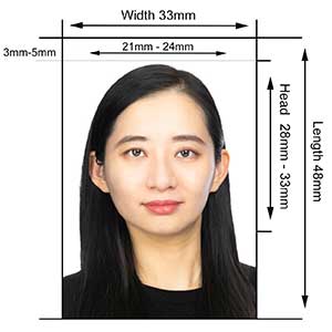 Official China visa and passport photo template with strict biometric sizing by David Beyda Studio NYC